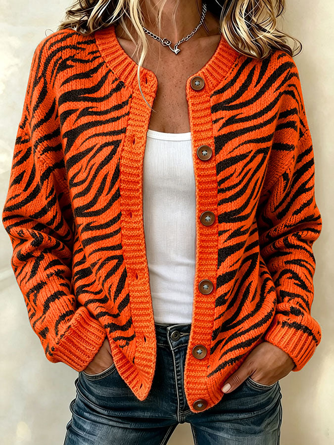 Women'S Casual Football Print Knitted Cardigan Top