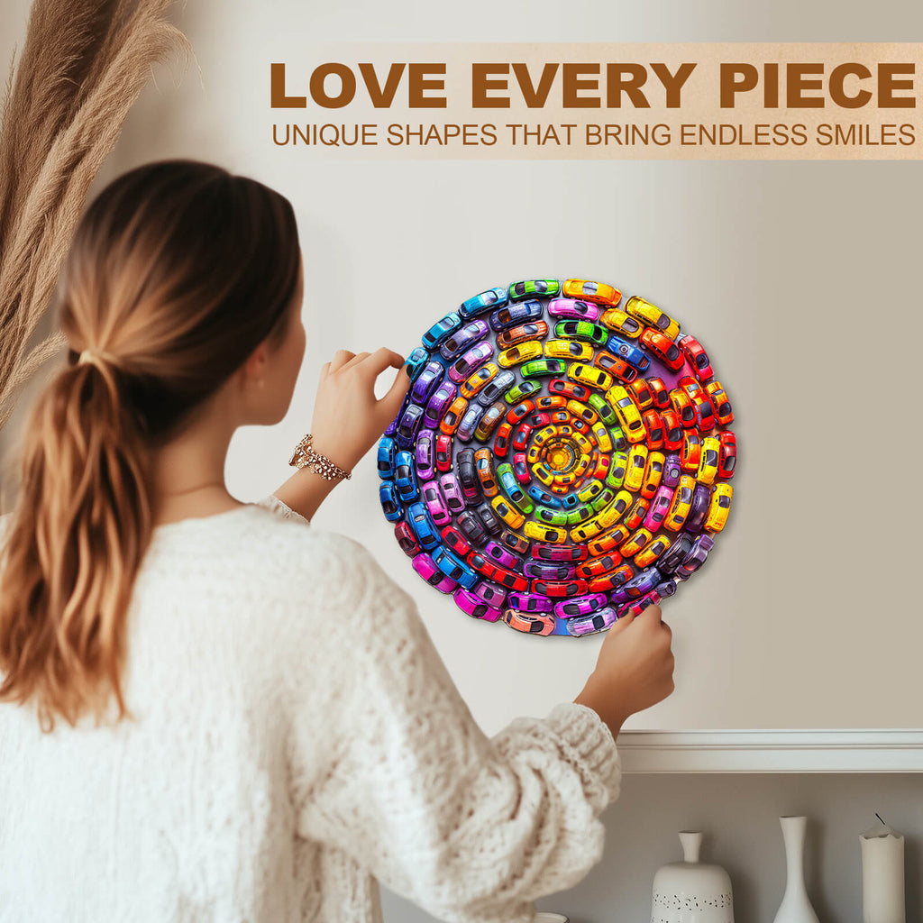 Colorful Swirl Car-2 Wooden Jigsaw Puzzle