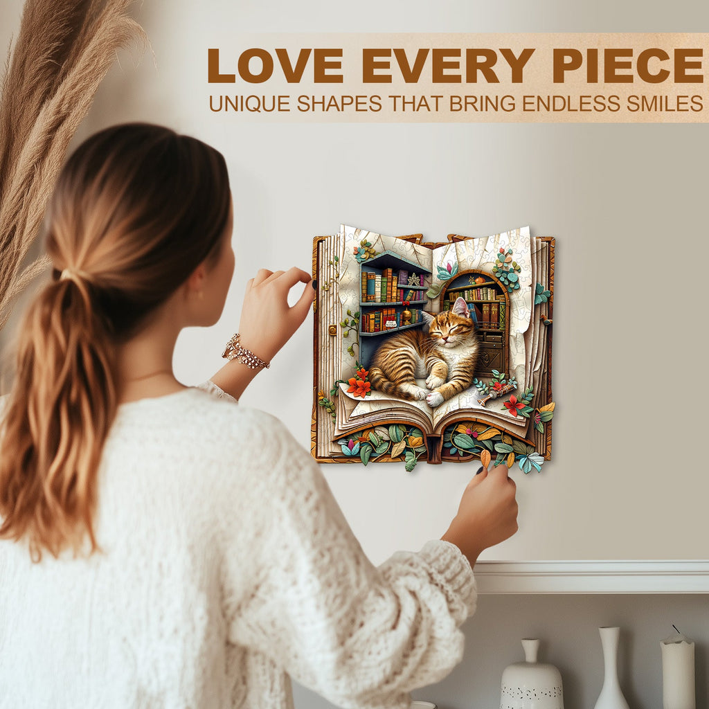 Cat in the book Wooden Jigsaw Puzzle