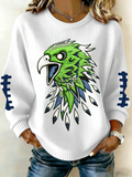 Women's Football Print Knit Crew Neck Long Sleeve Top