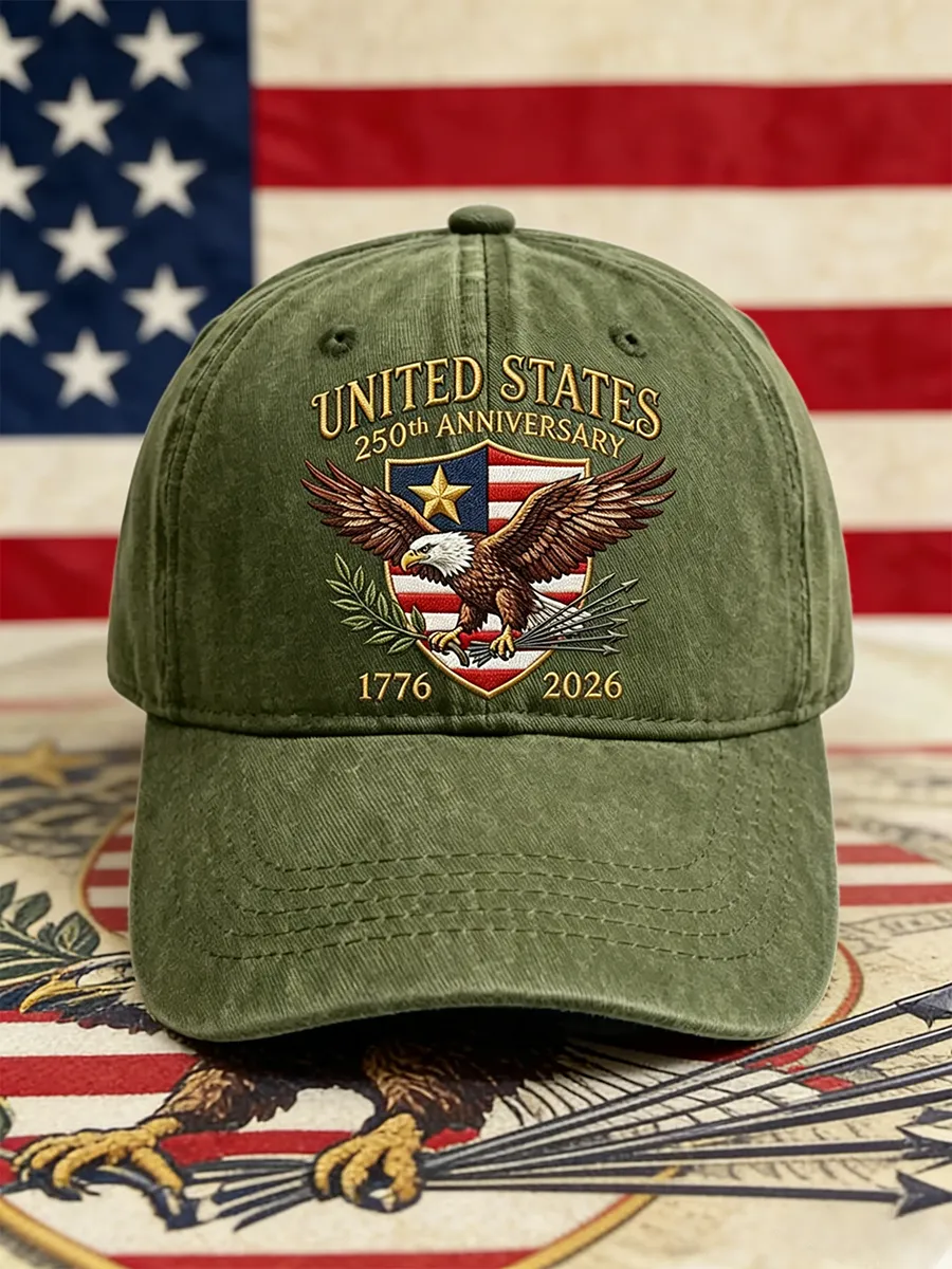 US 250th Anniversary Bald Eagle Emblem Washed Denim Baseball Cap