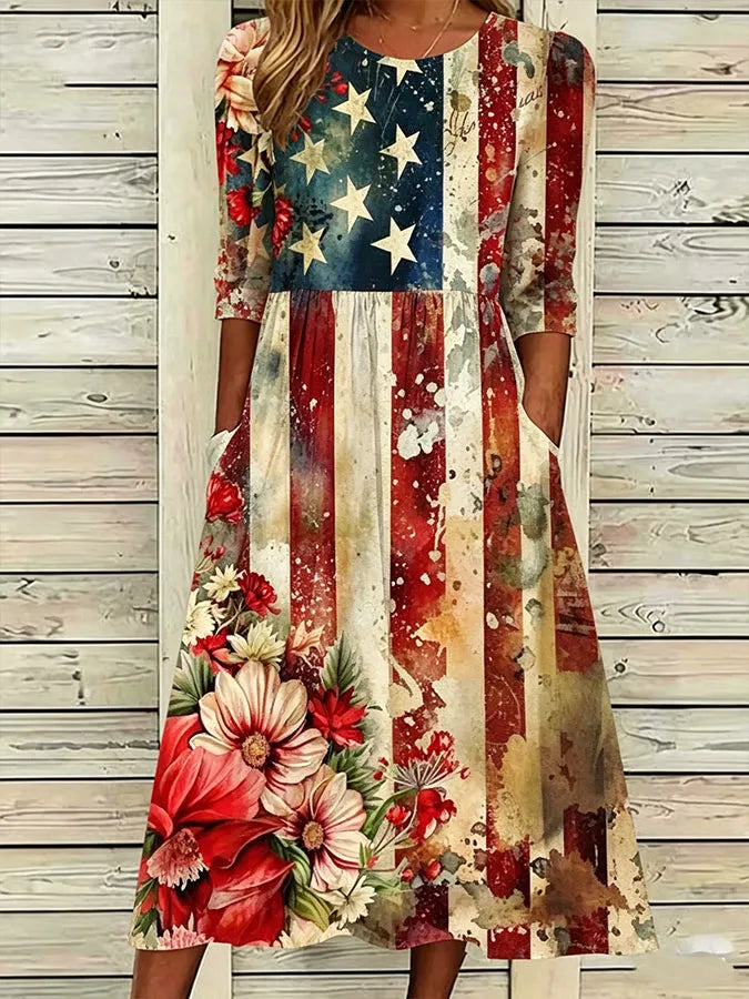 Women'S Flag Floral Printed Casual Dress