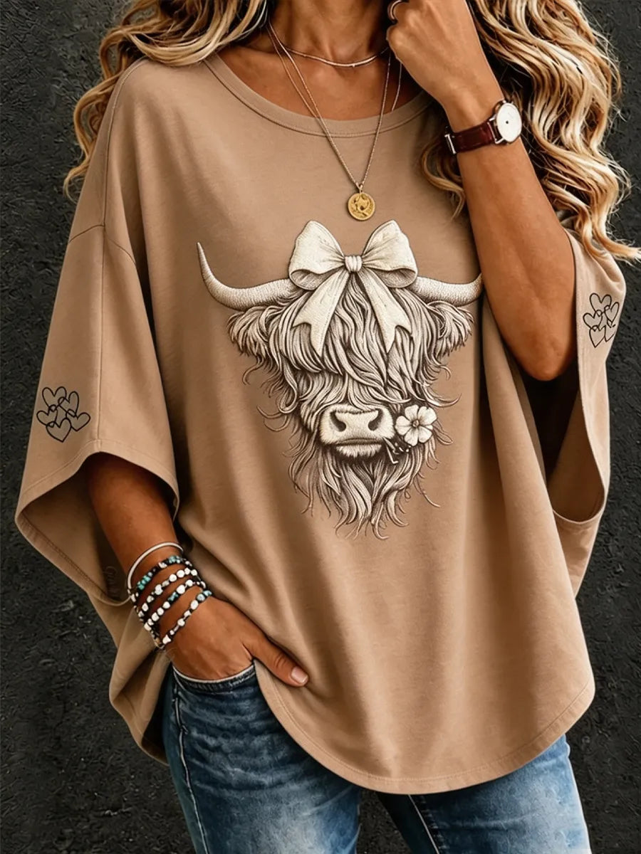 Women'S Western Highland Cow Printed Top
