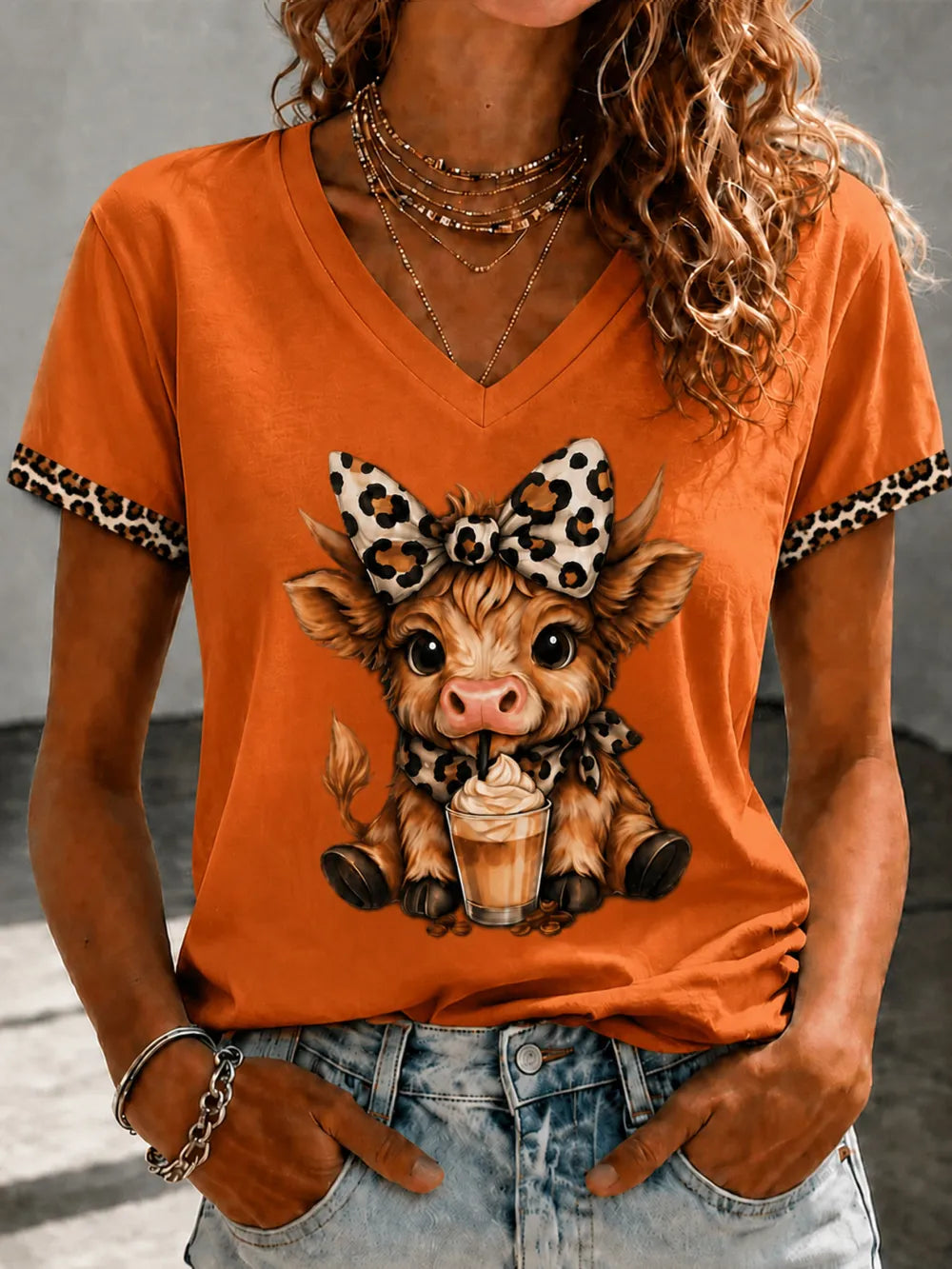 Women's Highland Cow Print Casual T-shirt