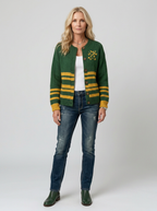 Women's Green Bay Packers Heart Logo Striped Knitted Cardigan