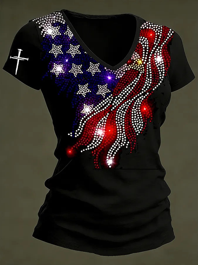 Women'S Independence Day 250Th Anniversary Printed V-Neck T-Shirt