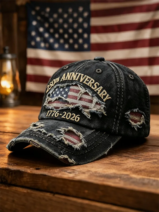 Vintage Distressed Denim USA 250th Anniversary Flag Baseball Cap