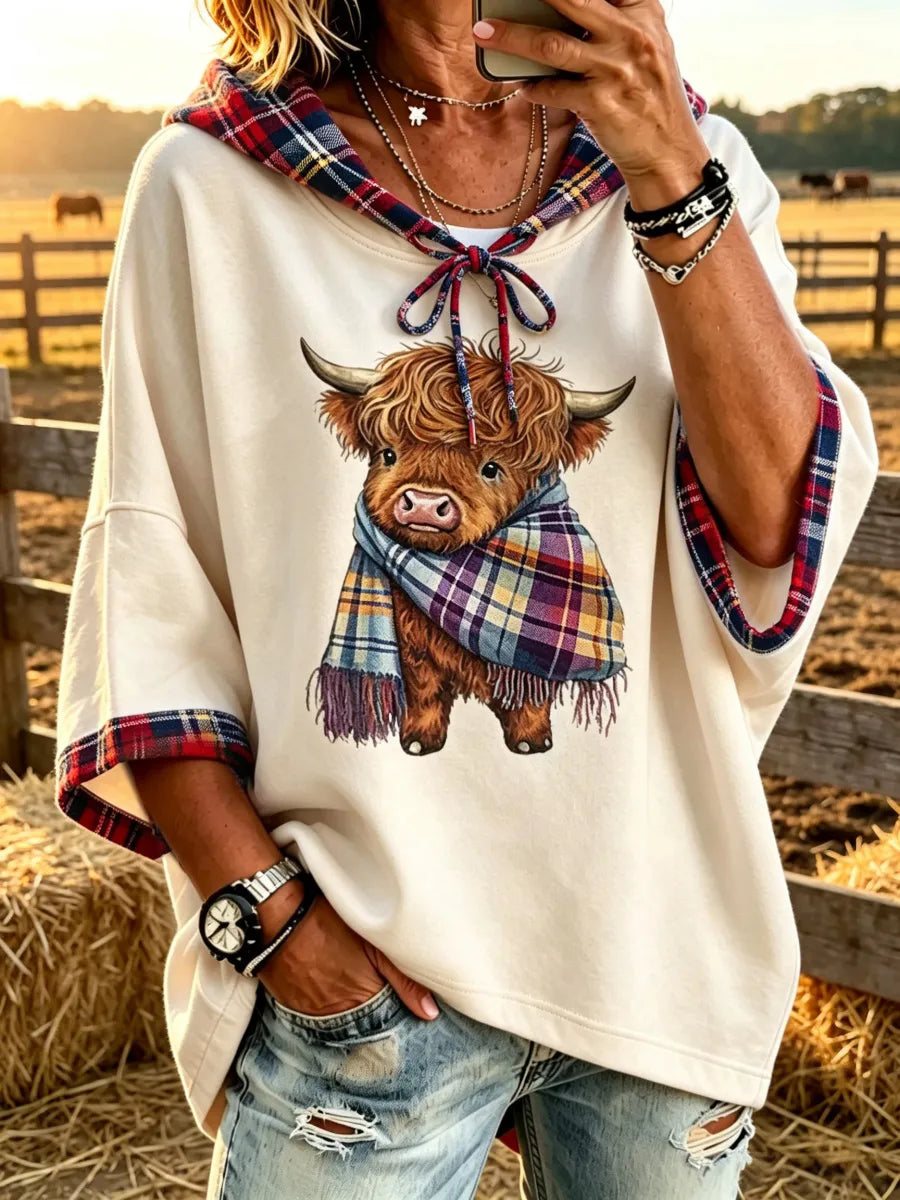Women's Western-Style Highland Cattle Design Hoodie