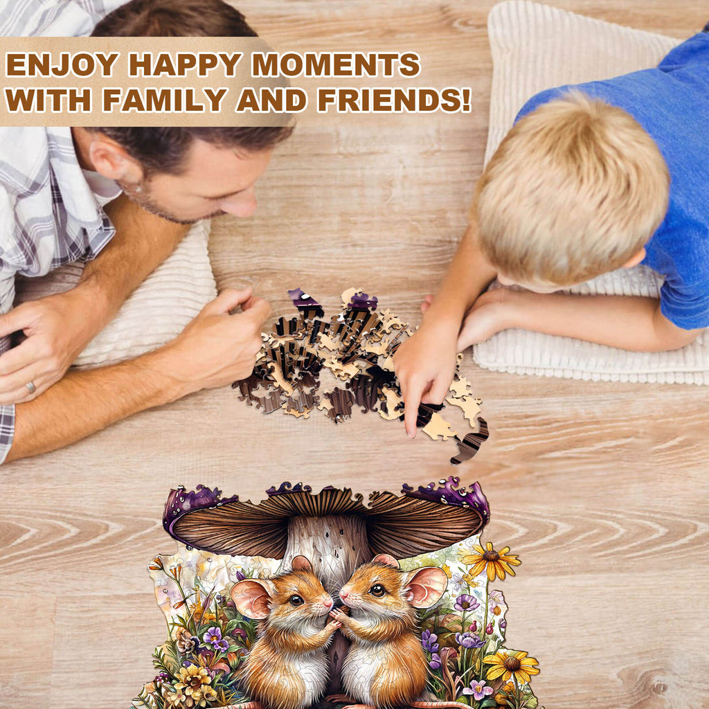 Mice and mushrooms Wooden Jigsaw Puzzle