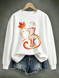 Women's Autumn Cat Printed Sweatshirt