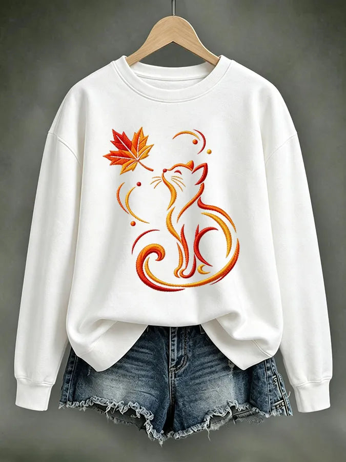 Women's Autumn Cat Printed Sweatshirt