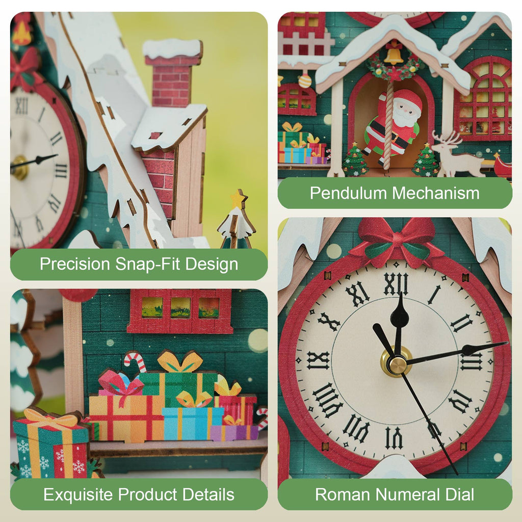 Christmas Snow House – DIY Wooden Clock, 3D Puzzle Craft Kit