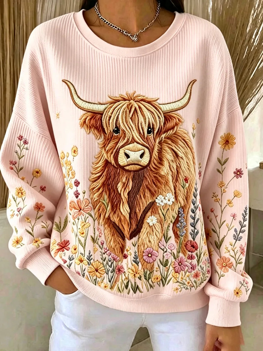 Women'S Highland Cow Flower Printed Top