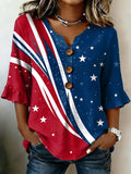 Women's Retro Art-Style American Flag Lapel Shirt