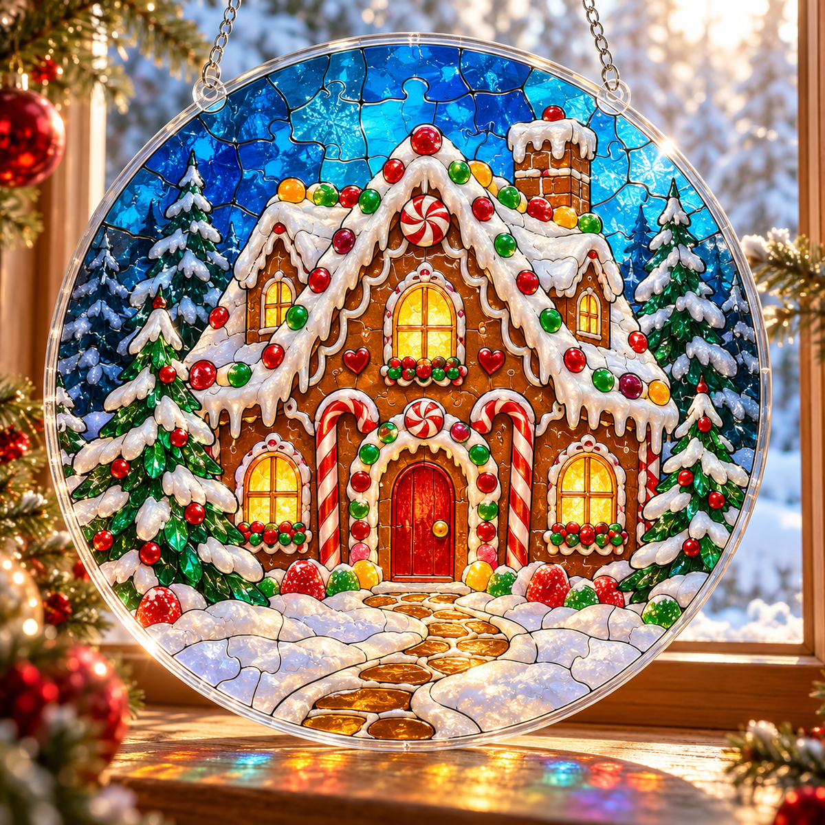 Christmas Acrylic Jigsaw Puzzle Suncatcher - Gingerbread House