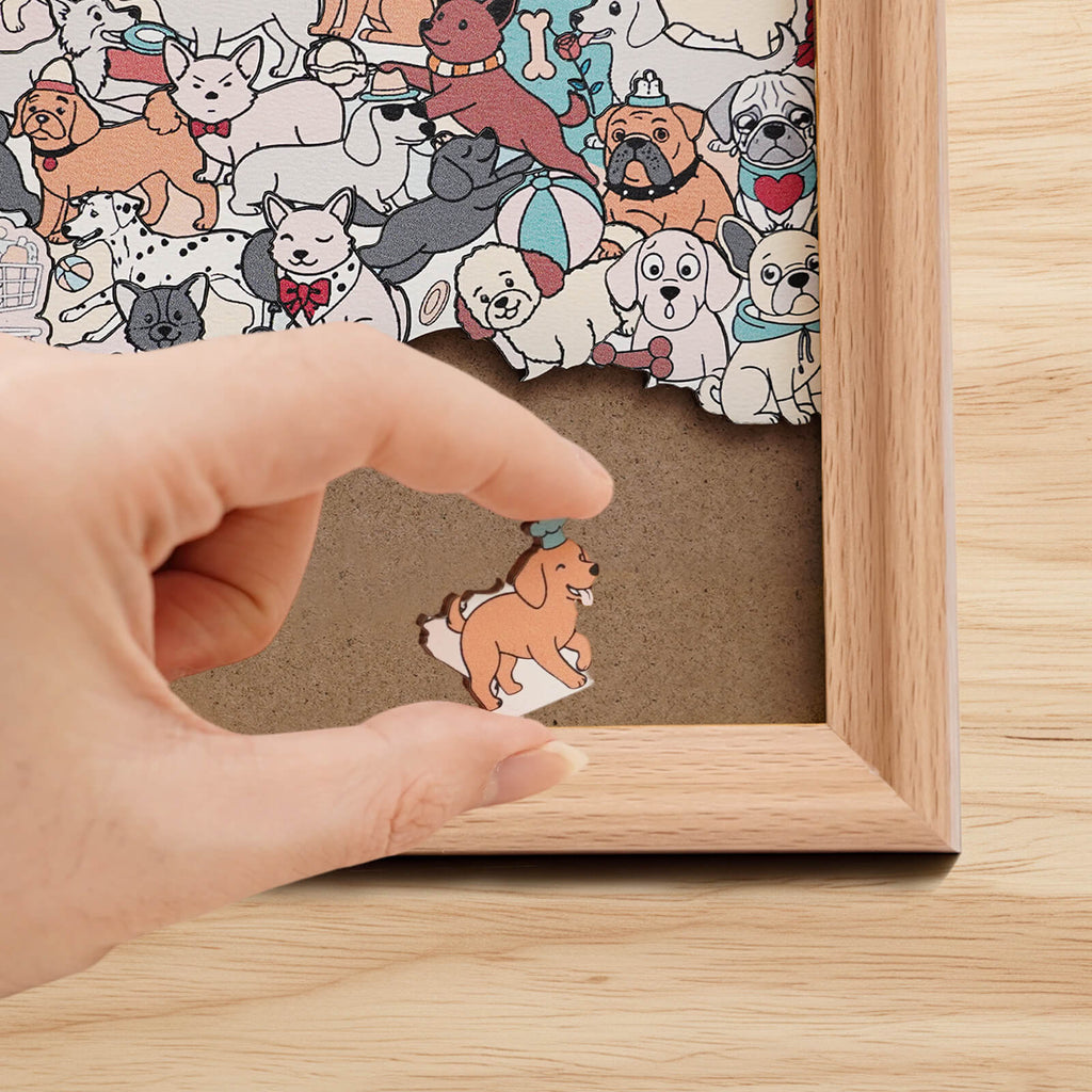 195 Pcs Morandi-Colored Cute Dog Shaped Square Wooden Jigsaw Puzzle