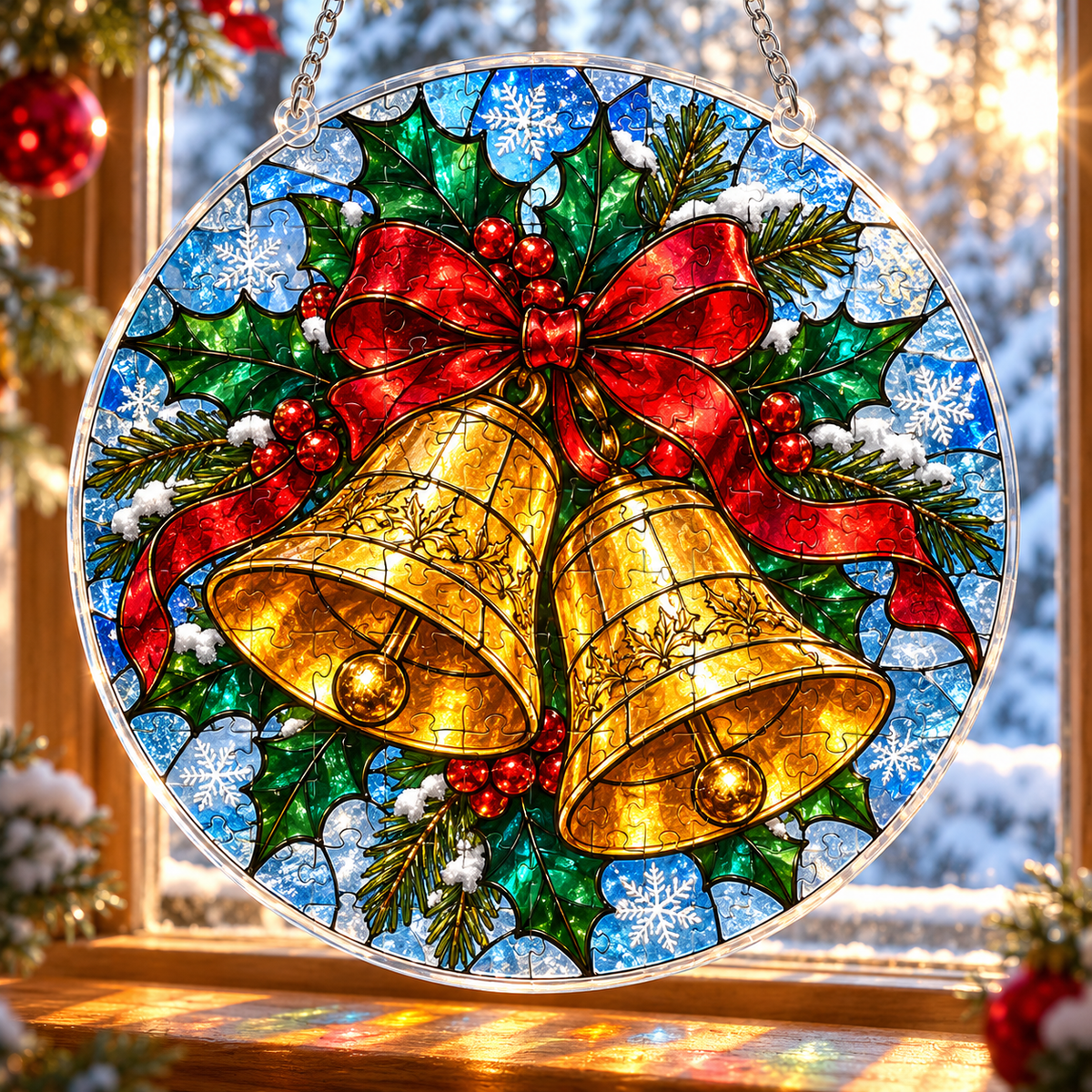 Christmas Acrylic Jigsaw Puzzle Suncatcher - Bells & Holly
