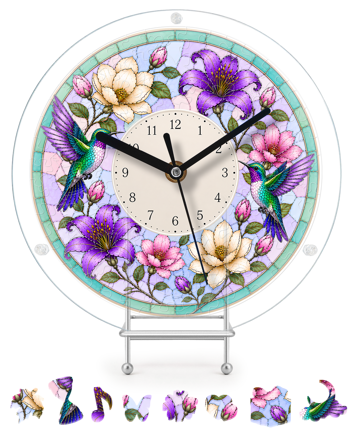 DIY Acrylic Puzzle Clock Kit - Spring Hummingbirds Bloom