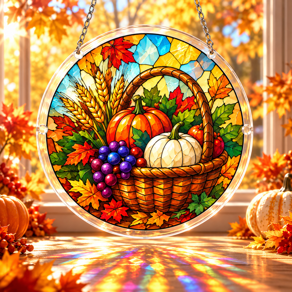 Tanksgiving Acrylic Jigsaw Puzzle Suncatcher -  Blessed Harvest Basket