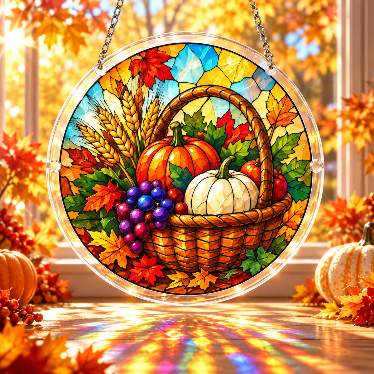 Tanksgiving Acrylic Jigsaw Puzzle Suncatcher -  Blessed Harvest Basket