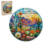 Stained Glass Cactus Wooden Jigsaw Puzzle