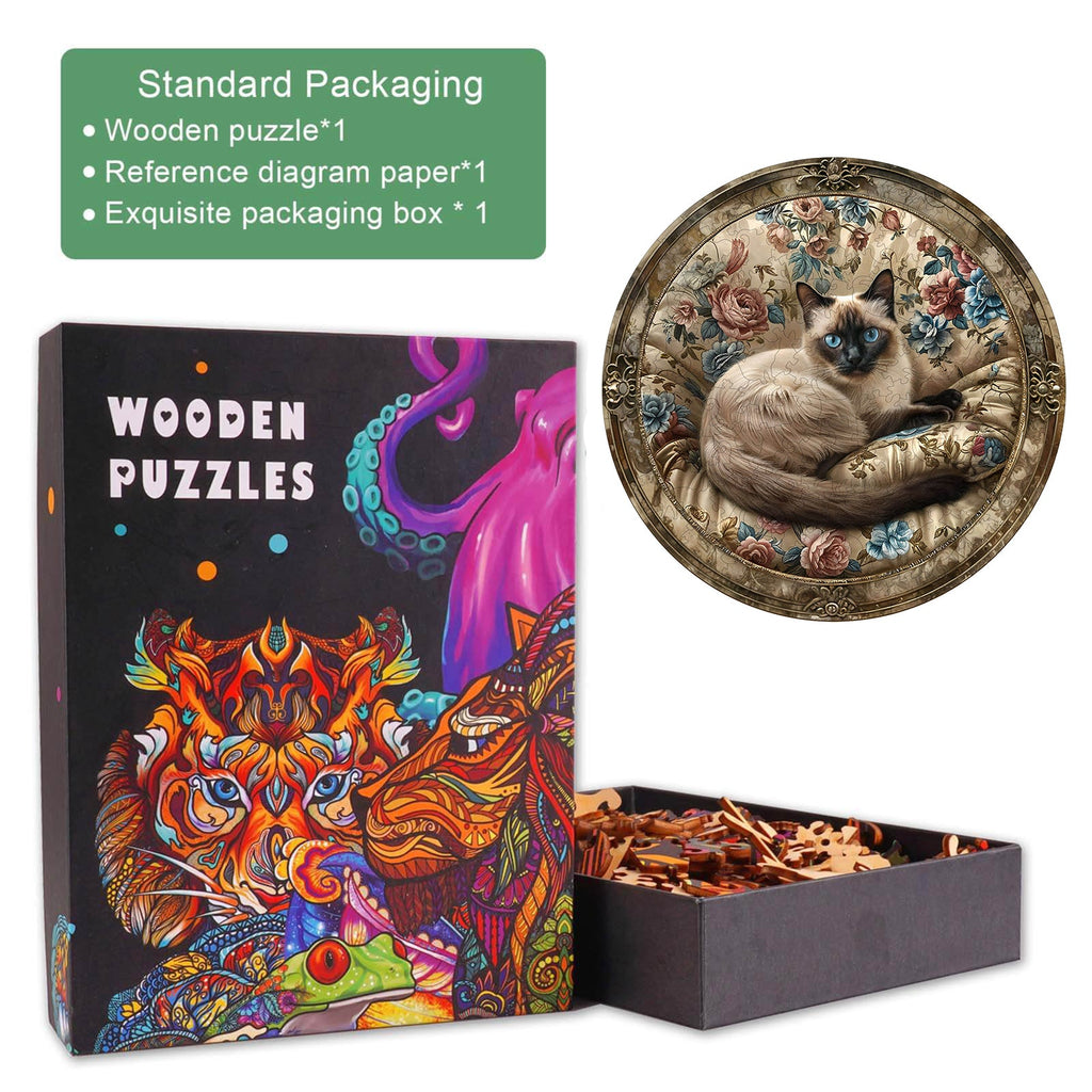 Vintage Siamese cat Wooden Jigsaw Puzzle