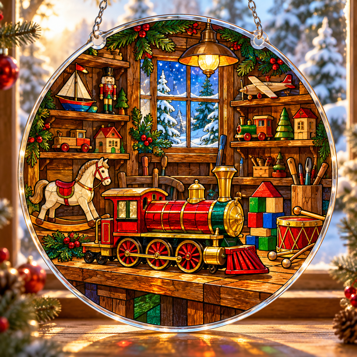 Christmas Acrylic Jigsaw Puzzle Suncatcher - Santa’s Toy Workshop