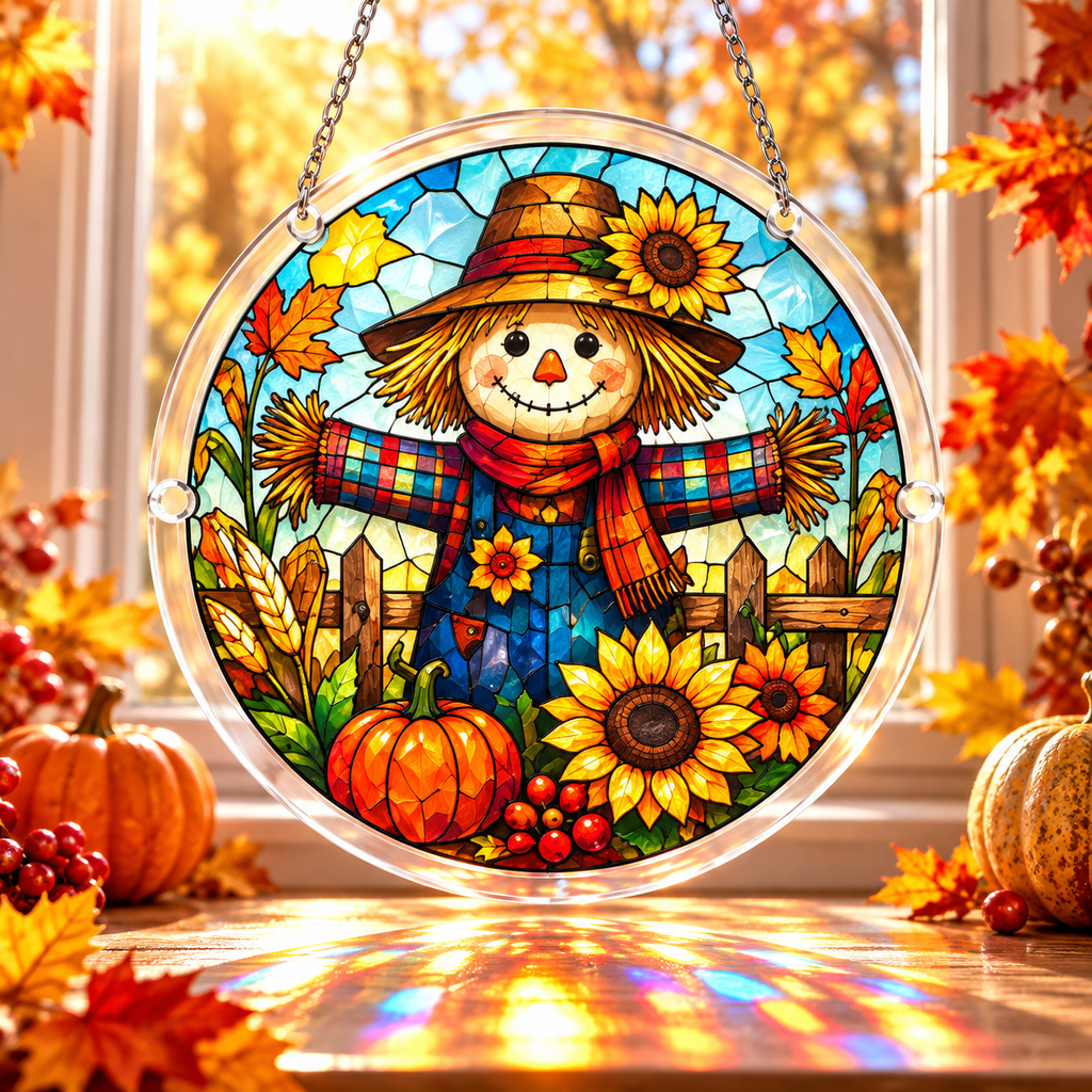 Tanksgiving Acrylic Jigsaw Puzzle Suncatcher - Autumn Scarecrow