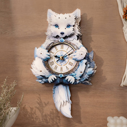 Arctic Fox– DIY Wooden Clock, 3D Puzzle Craft Kit