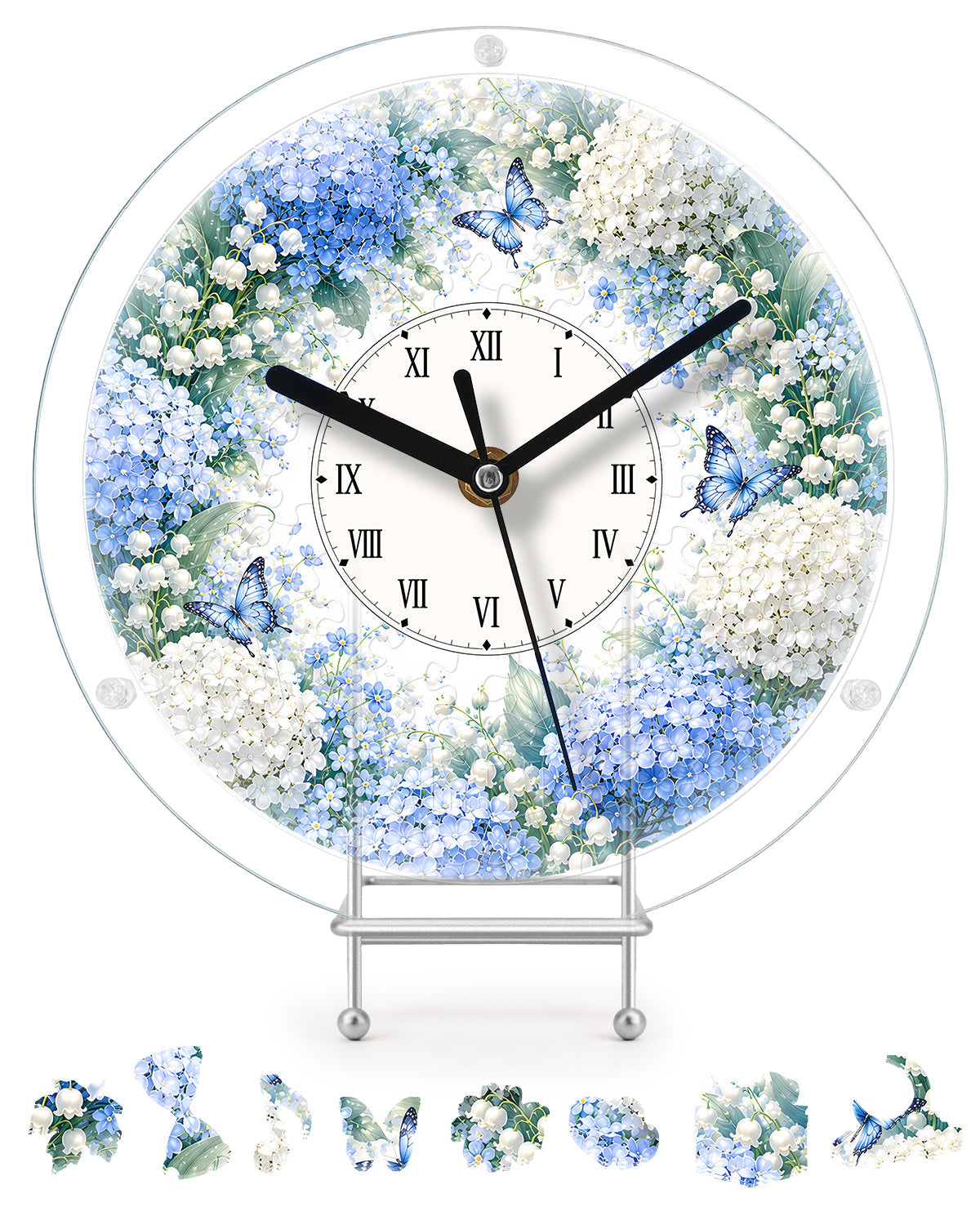 DIY Acrylic Puzzle Clock Kit - Blue Hydrangea Garden