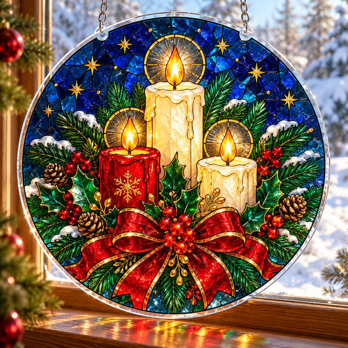 Christmas Acrylic Jigsaw Puzzle Suncatcher - Candle Blessings