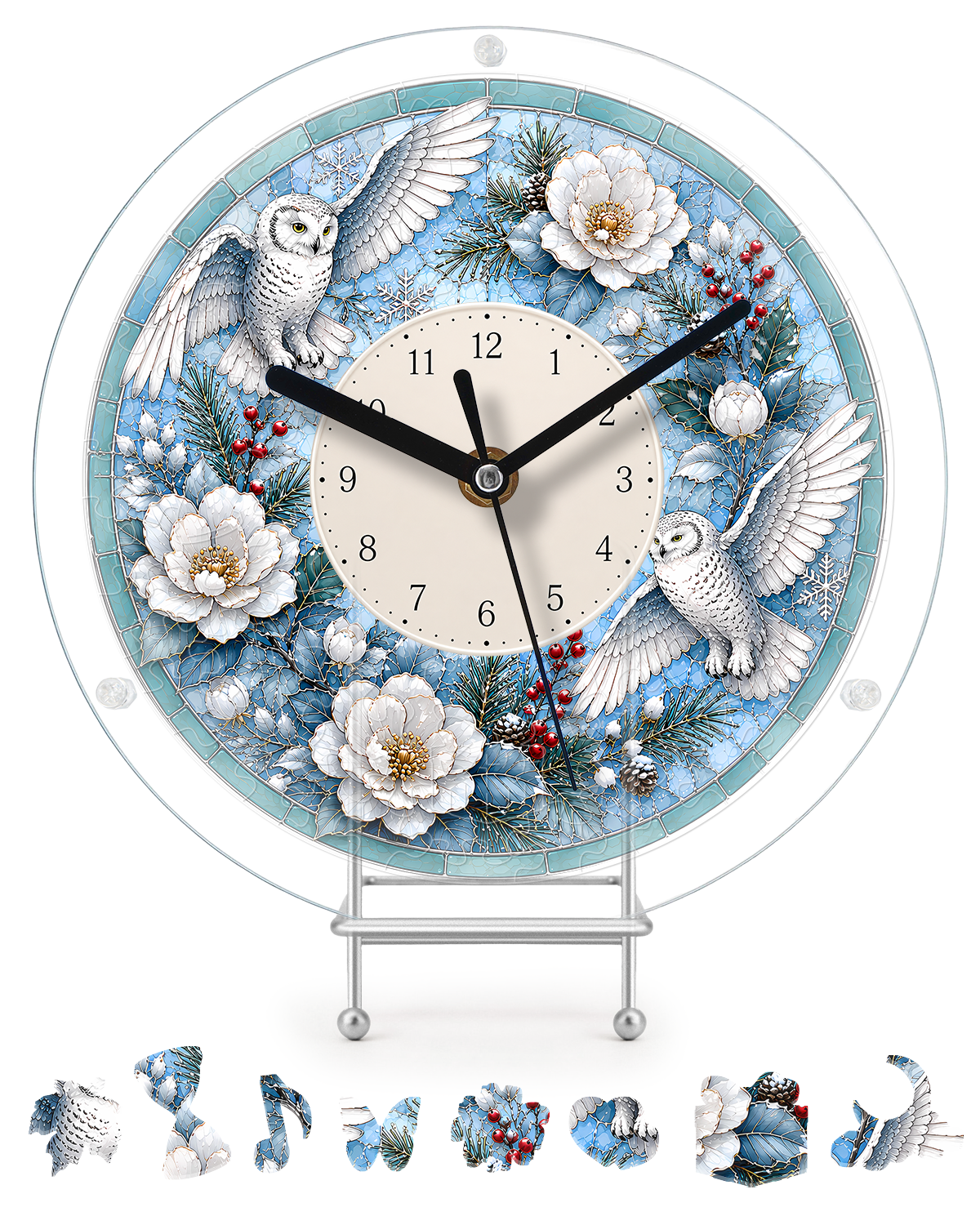 DIY Acrylic Puzzle Clock Kit - Winter Snowy Owls