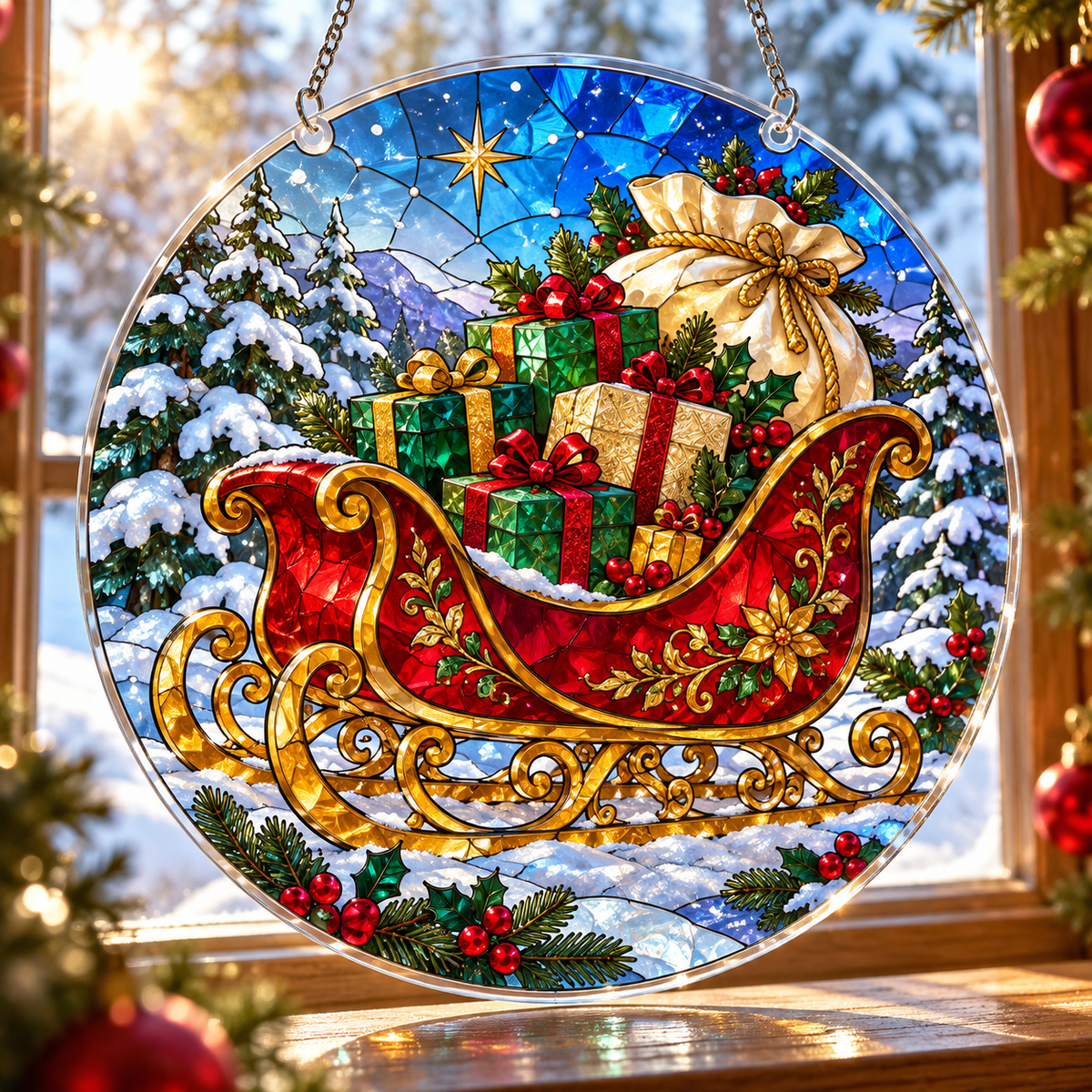 Christmas Acrylic Jigsaw Puzzle Suncatcher - Santa’s Gift Sleigh