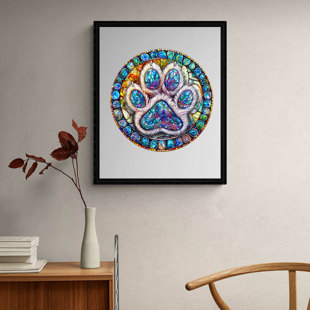 Stained glass paw prints Wooden Jigsaw Puzzle