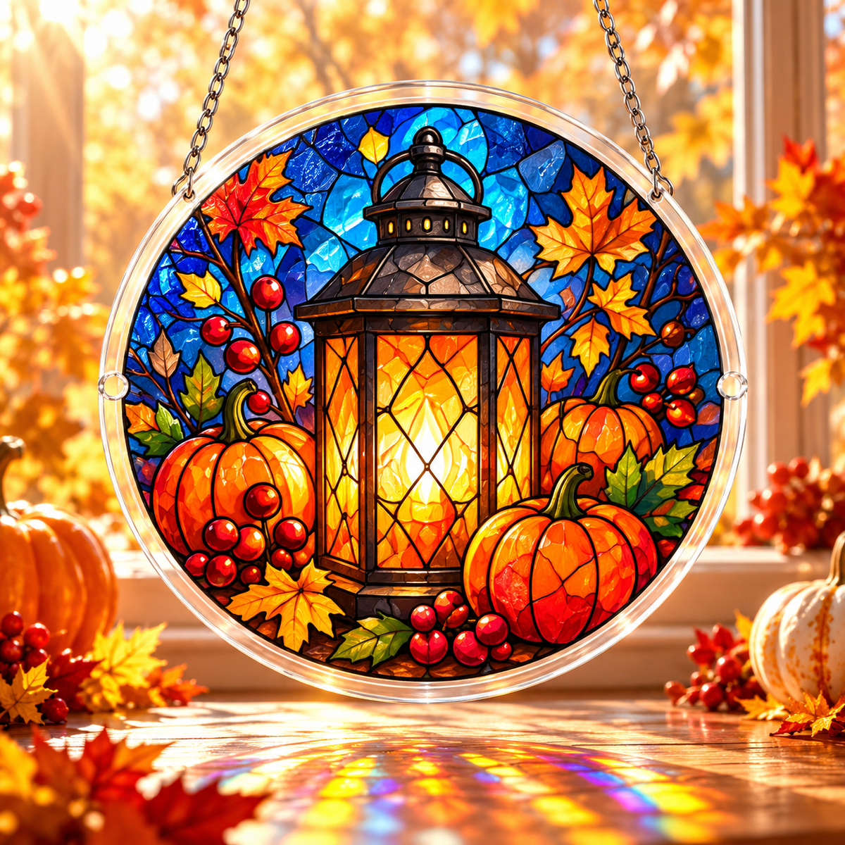 Tanksgiving Acrylic Jigsaw Puzzle Suncatcher - Golden Harvest Lantern