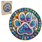 Stained glass paw prints Wooden Jigsaw Puzzle