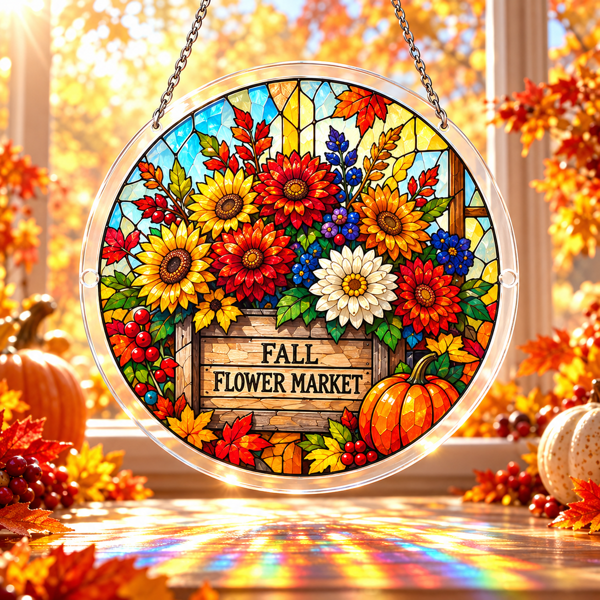 Tanksgiving Acrylic Jigsaw Puzzle Suncatcher -  Fall Flower Market