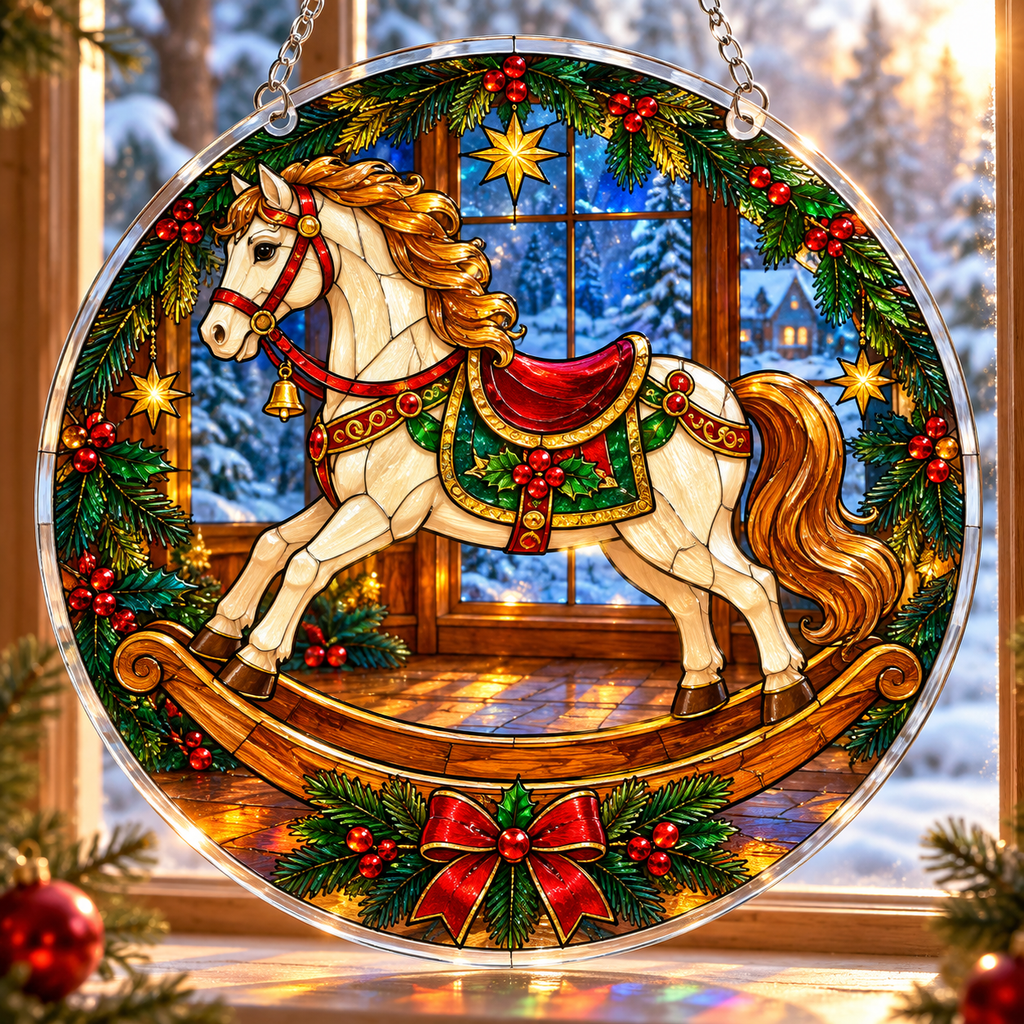 Christmas Acrylic Jigsaw Puzzle Suncatcher - Rocking Horse