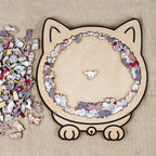 Morandi-Colored Cozy Cat Shaped Wooden Jigsaw Puzzle