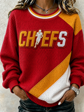 Women's Football Print Crew Neck Check Sweatshirt