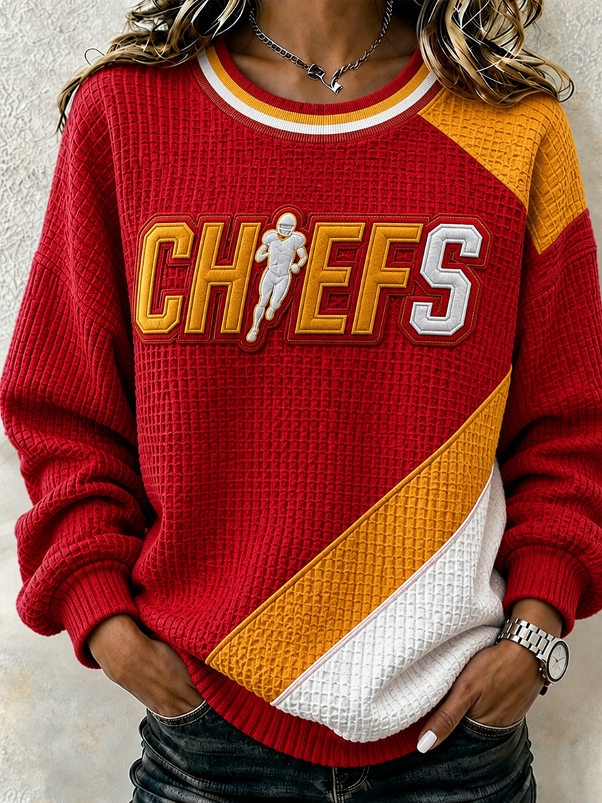 Women's Football Print Crew Neck Check Sweatshirt