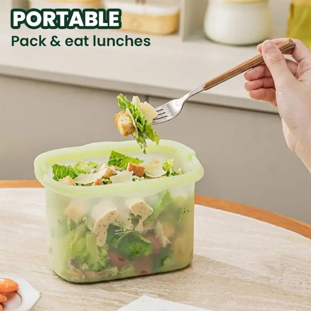 Reusable Silicone Food Storage Bags, 4 Cup Stand Up Leakproof for Freezer Microwave, Lunch Leftovers Meal Prep