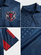 Men's Houston Texans Football Bull Logo American Flag Printed Polo Shirt