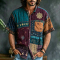 Men's Hippie Retro Sun And Moon Ethnic Print Cotton And Linen Shirt