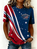 Women's Vintage USA Flag Print T-Shirt