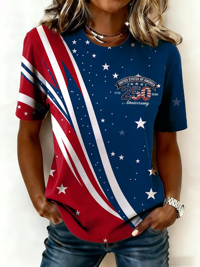 Women's Vintage USA Flag Print T-Shirt