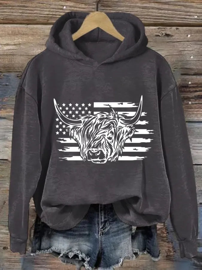 Women's Highland Cows Print Casual Hoodie