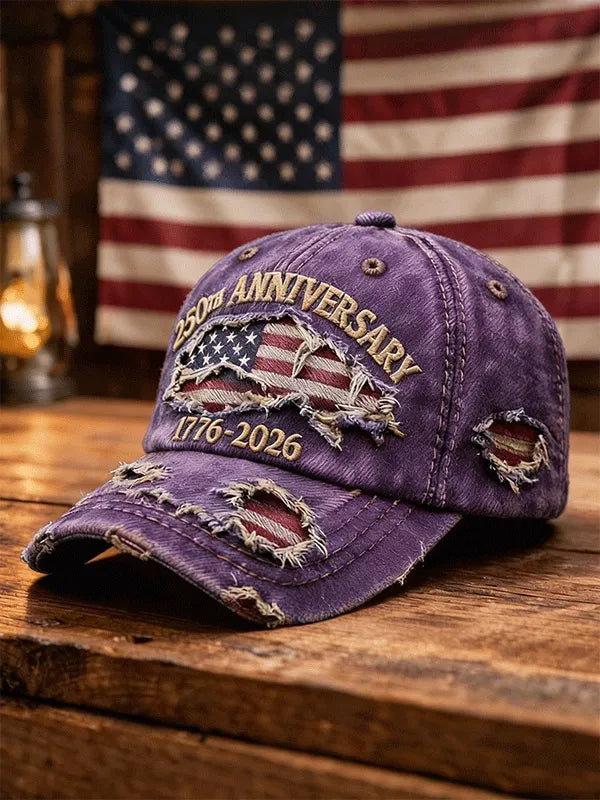 Vintage Distressed Denim USA 250th Anniversary Flag Baseball Cap