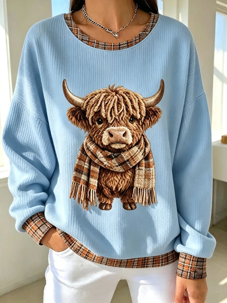 Ladies' Highland Cow Casual Long Sleeve Top