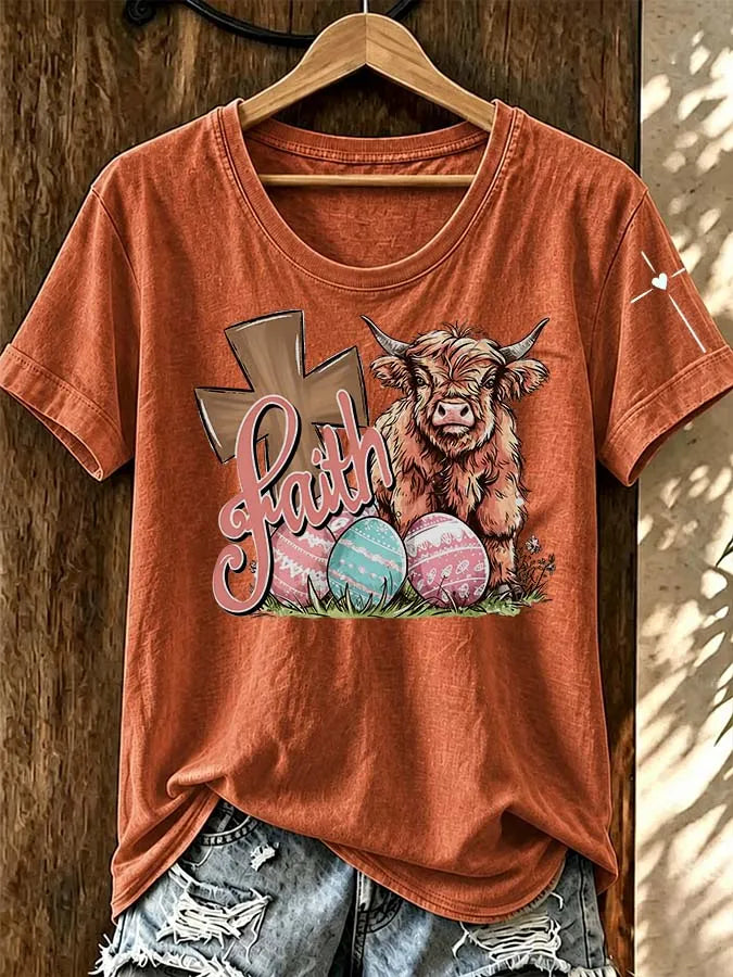 Women'S Western Highland Cow Cross Printed T-Shirt